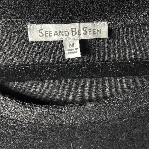 New See and Be Seen Medium M Black Cut Out Sleeve Textured Sweatshirt Crew Neck - Picture 6 of 12